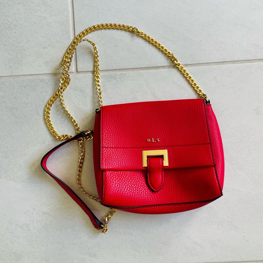 NWOT Original Ralph Lauren small crossbody bag. Red color with gold chain